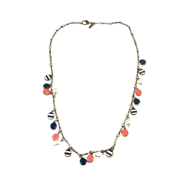 Topitoff Gold-Tone Chain Necklace With Red Blue White Beads & Faux Pearls - Picture 1 of 9
